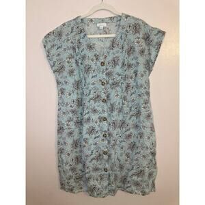 J. Jill 100% Linen Blue Floral Button Up Prairie Cottagecore Sundress Small P
